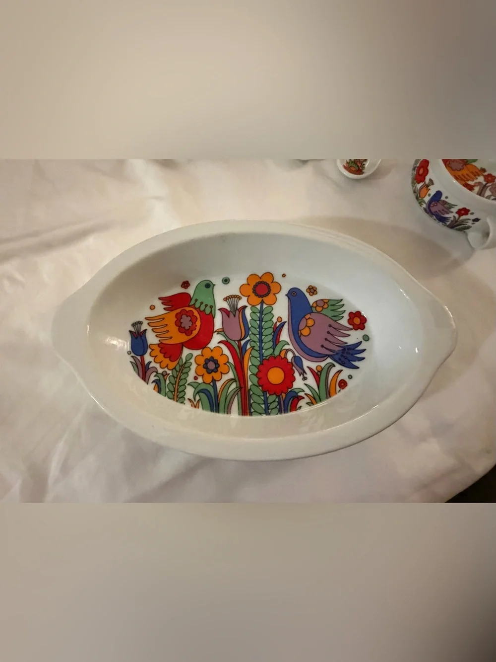 Vintage Royal Crown Paradise Japan Ovenware Set Birds Flowers MCM 9 Pc Lot